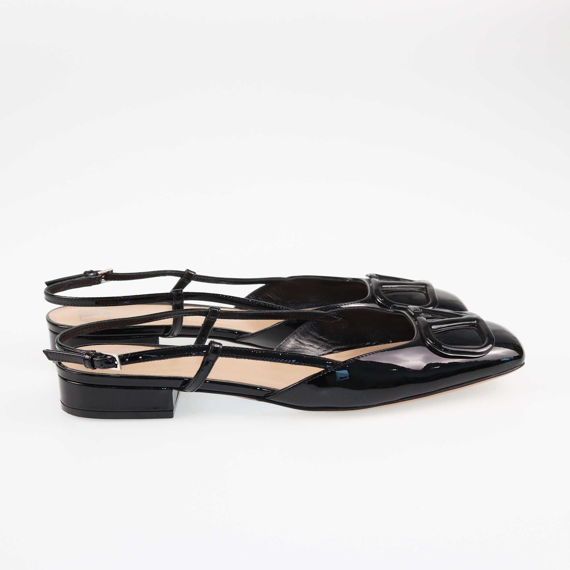 Valentino Black V Logo Signature Slingback Pumps Shoes Valentino 