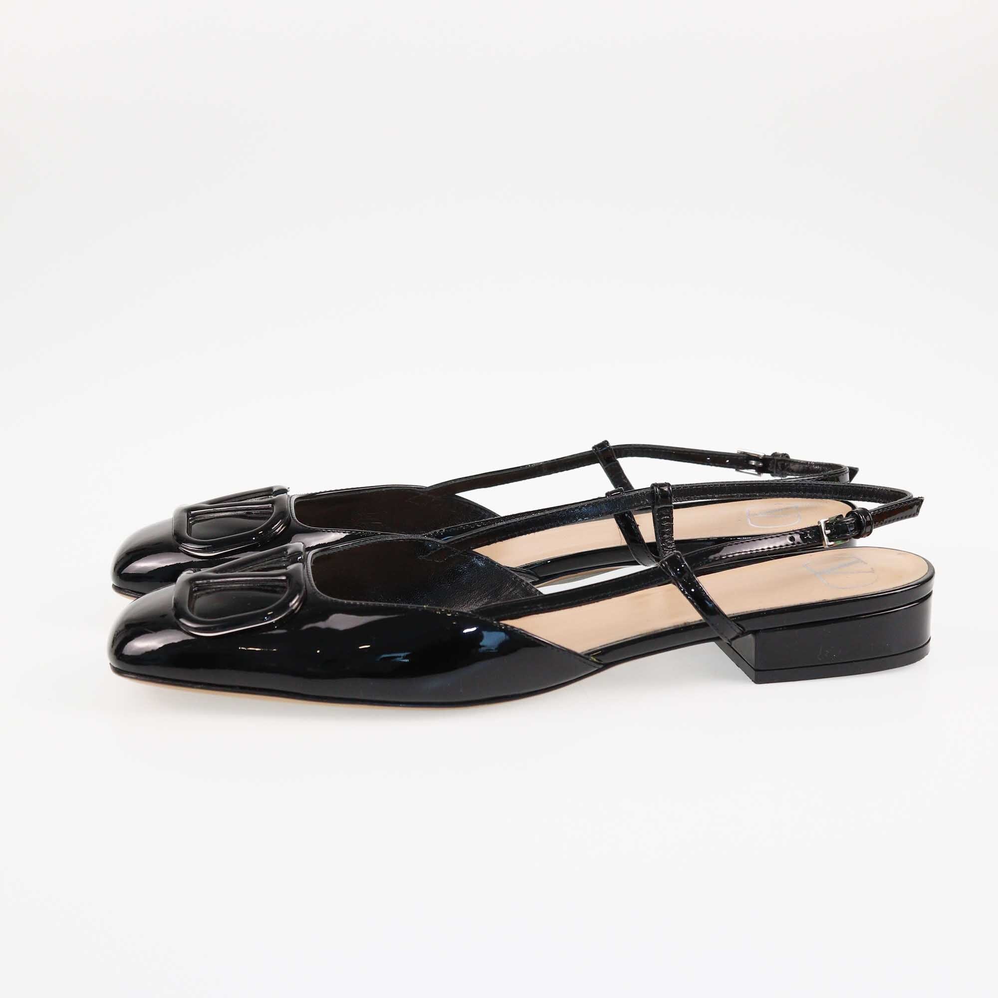 Valentino Black V Logo Signature Slingback Pumps Shoes Valentino 