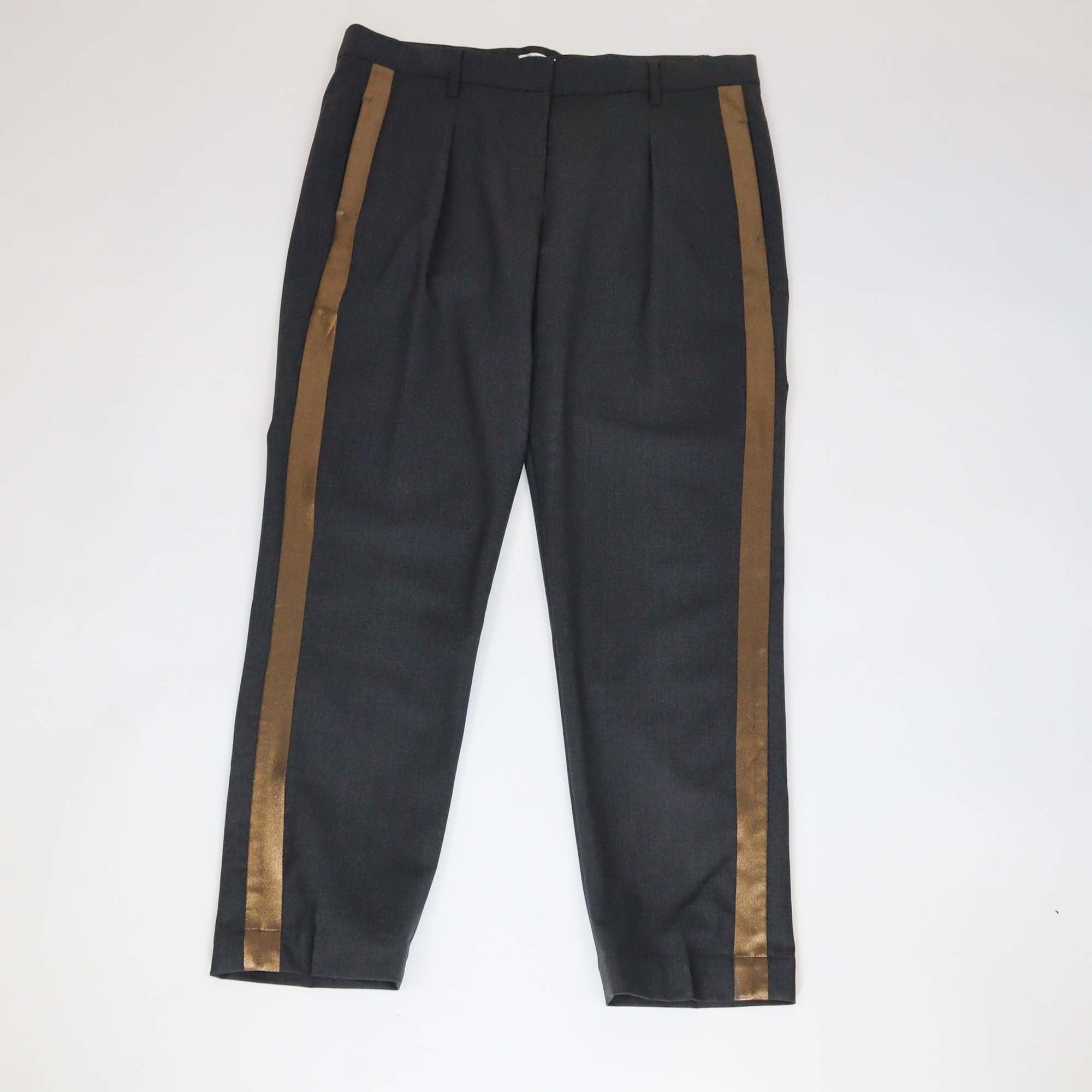 Brunello Cucinelli Dark Grey/Metallic Bronze Trimmed Skinny Leg Pants