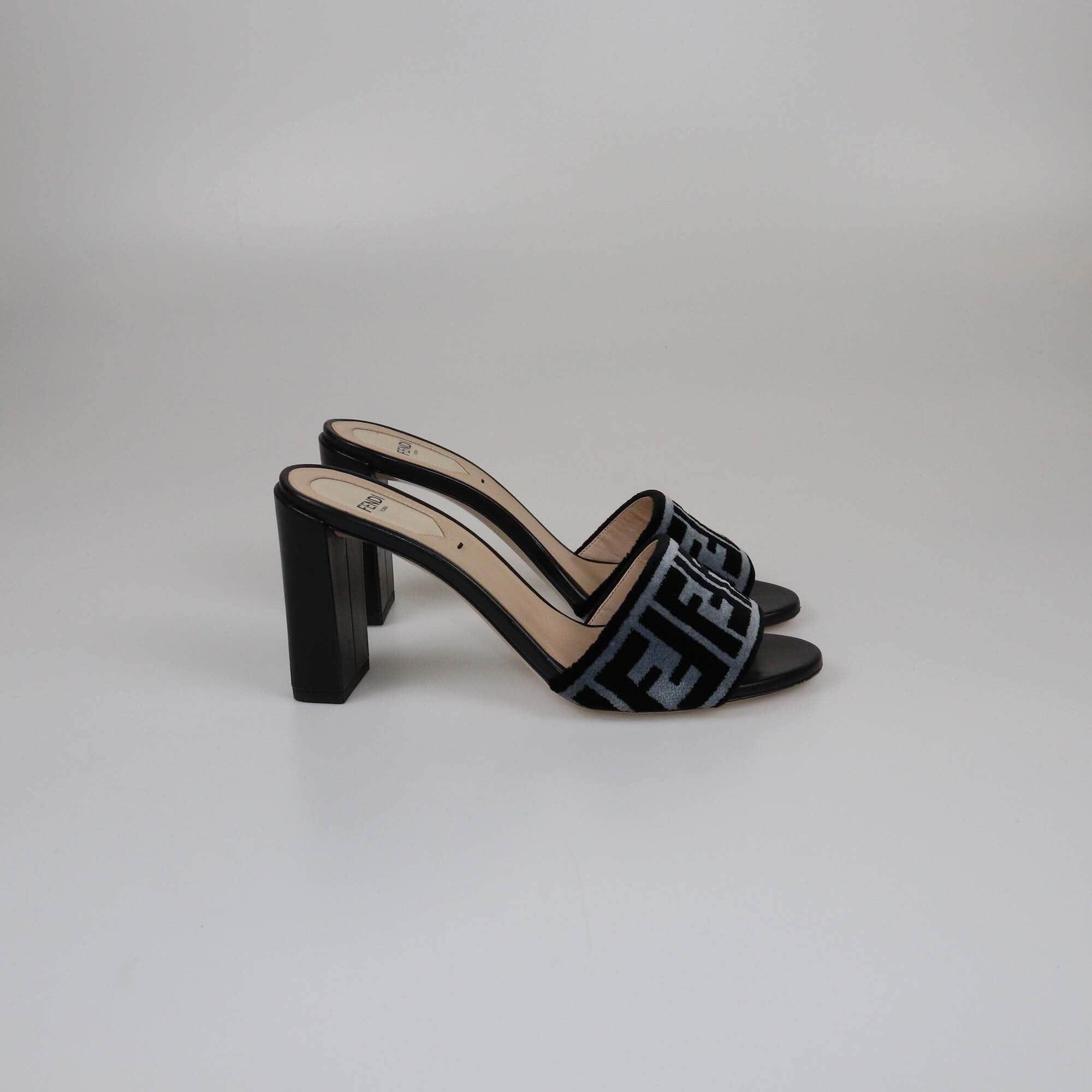 Fendi Grey/Black Zucca Slide Sandals Womens Fendi 