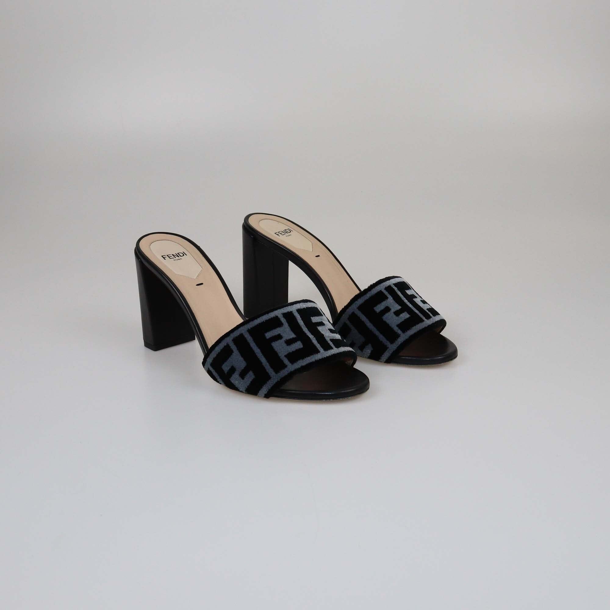 Fendi Grey/Black Zucca Slide Sandals Womens Fendi 