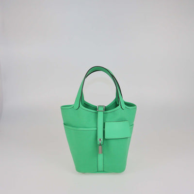 Hermes Vert Toile Geoland and Swift Leather Cargo Comics Picotin 18 Bag