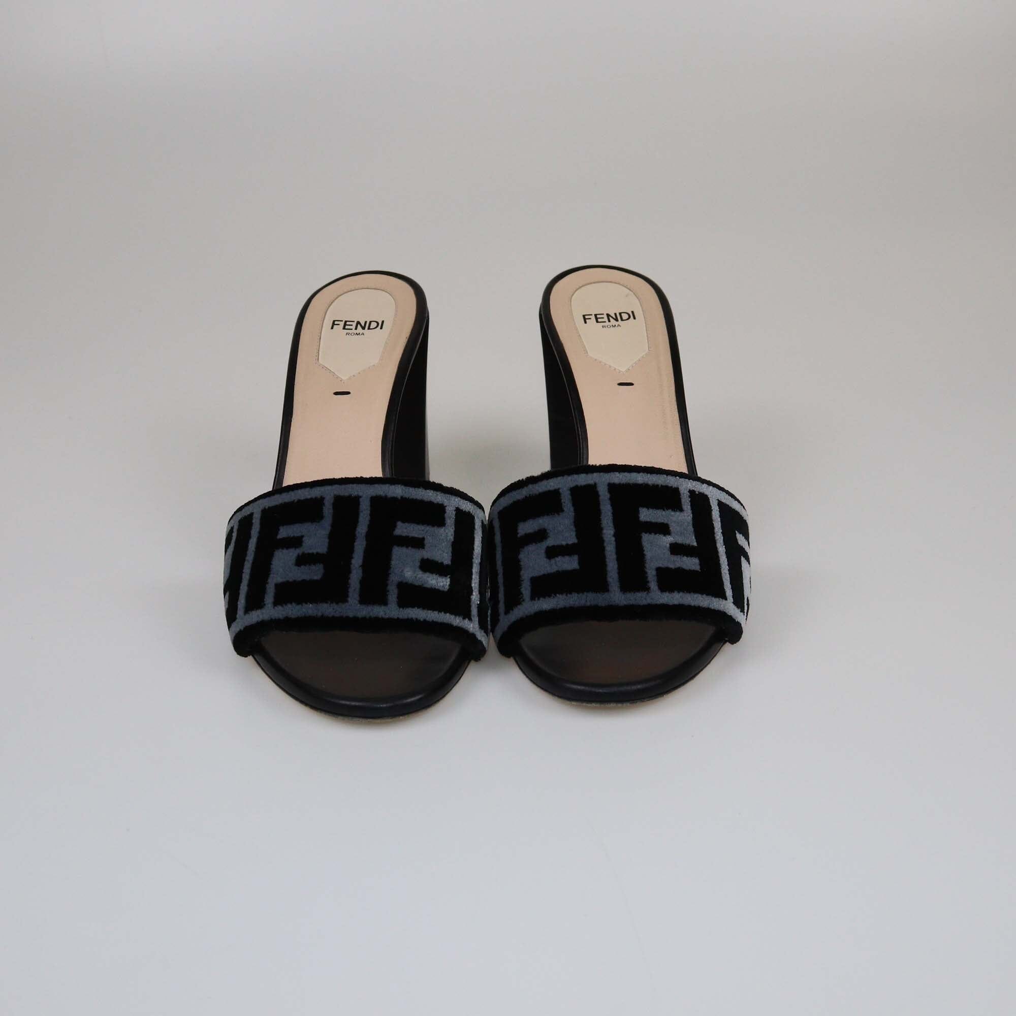 Fendi Grey Black Zucca Slide Sandals