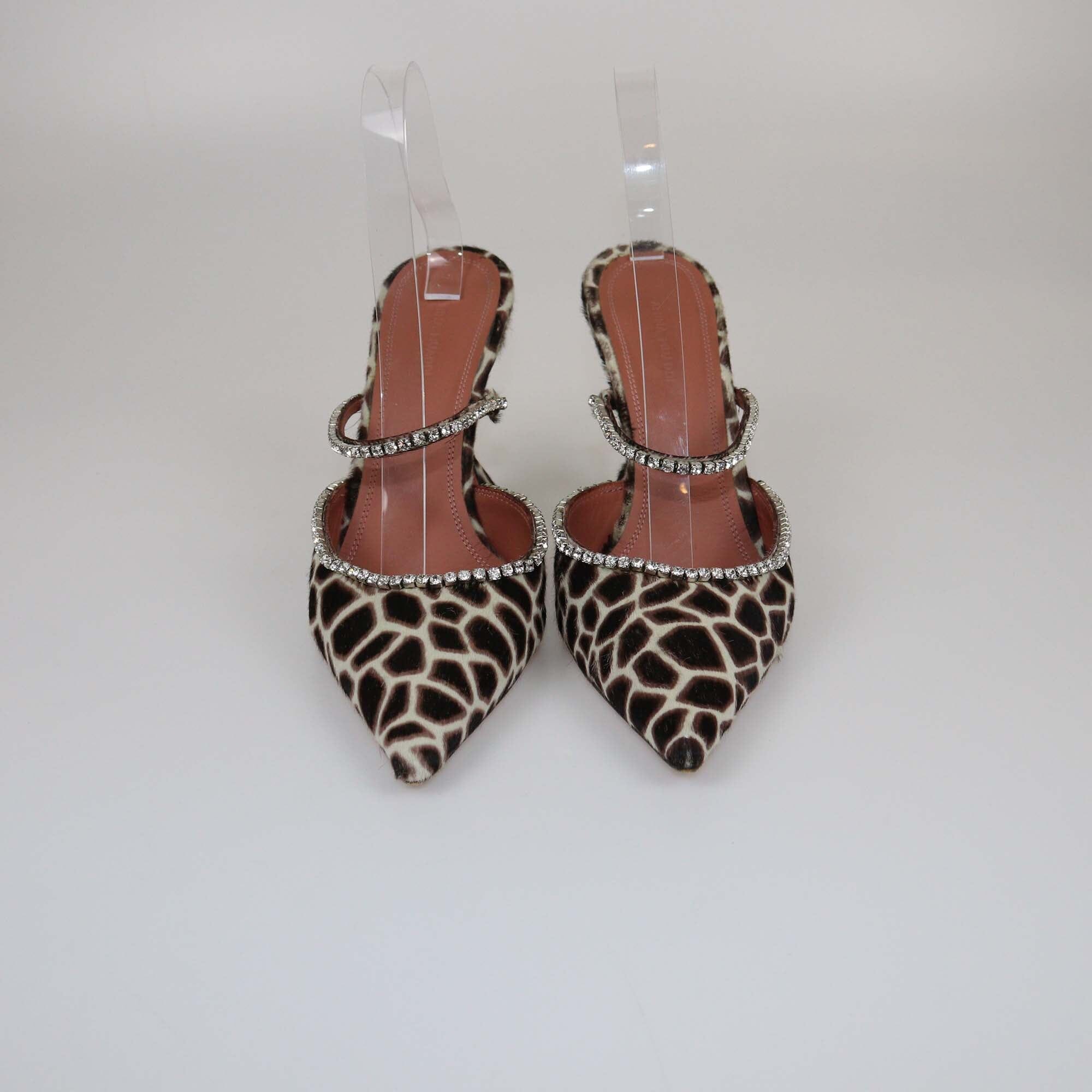 Amina Muaddi Brown/Black Printed Crystal Embellished Glida Sandals Womens Amina Muaddi 