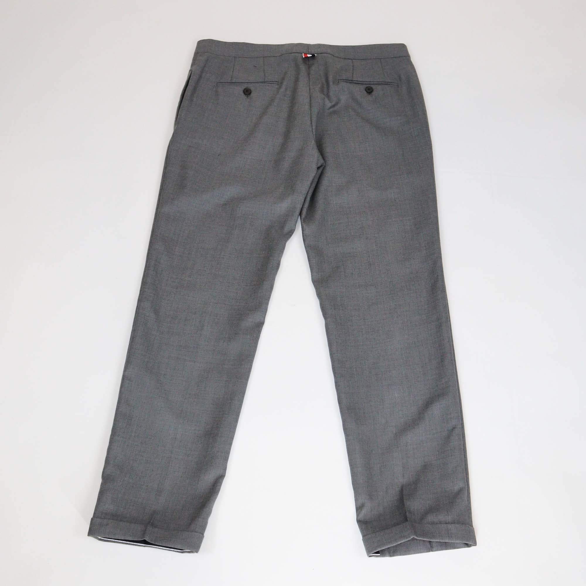 Thom Browne Grey Wool Straight Cut Formal Trouser