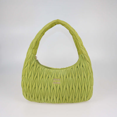 Miu Miu Apple Green Matelassé Suede Wander Large Hobo