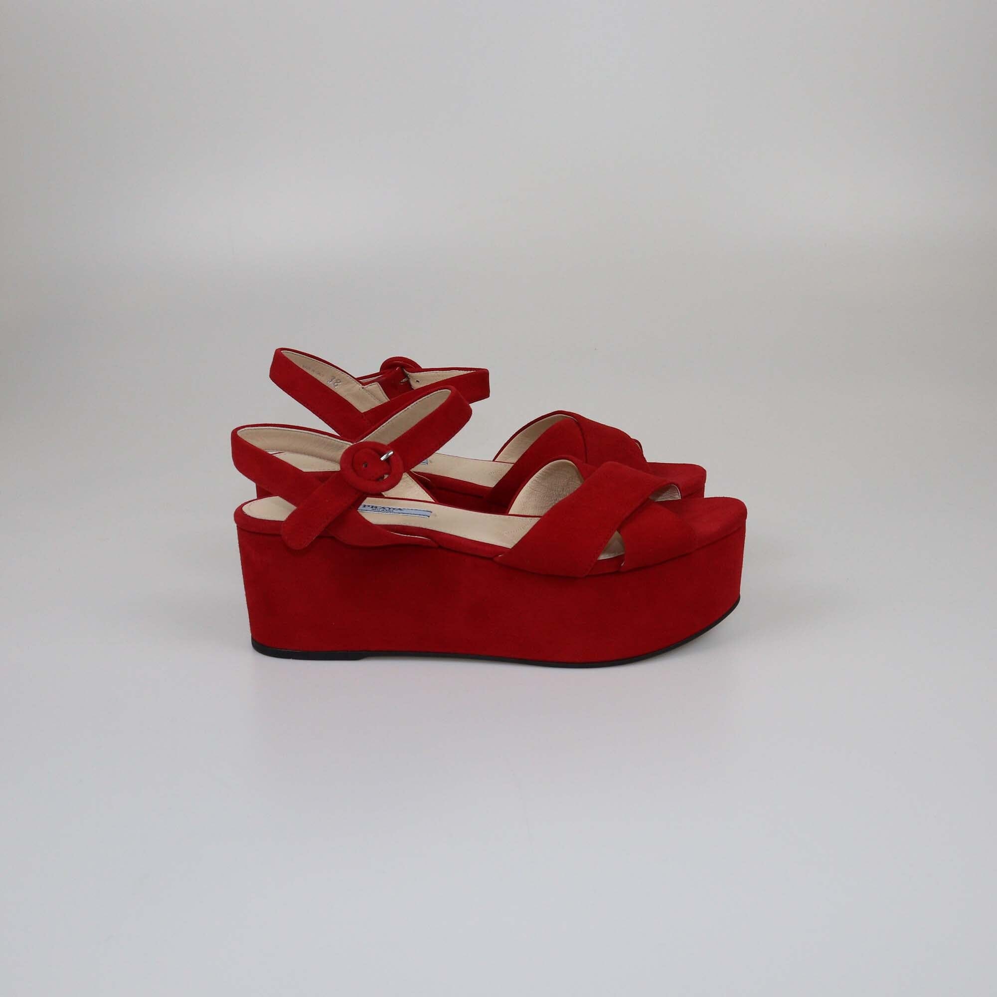 Prada Ankle Strap Platform Wedge Sandals Womens Prada 