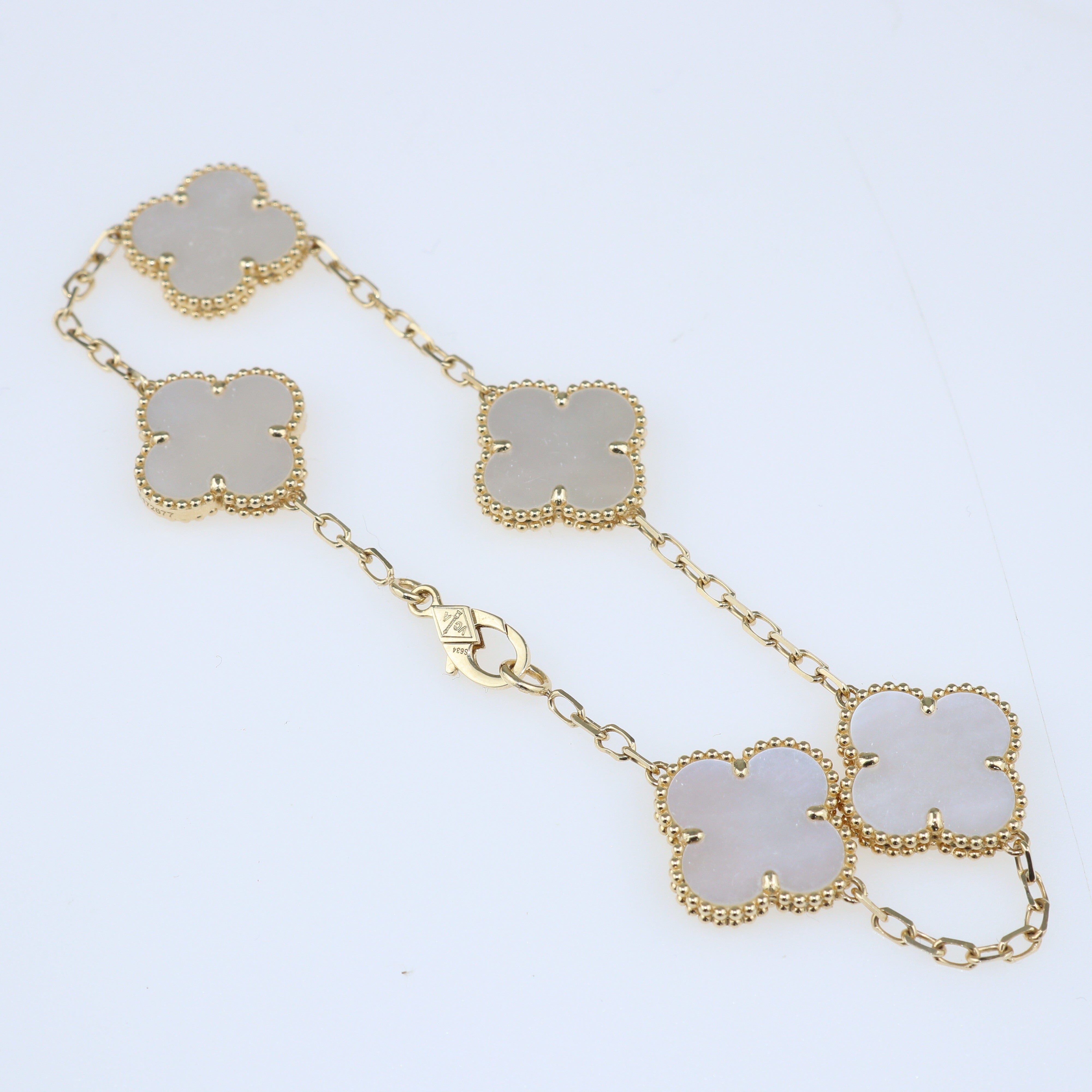 Alhambra Mother of Pearl 18K Yellow Gold 5 Motifs Bracelet Bracelet Van Cleef & Arpels 