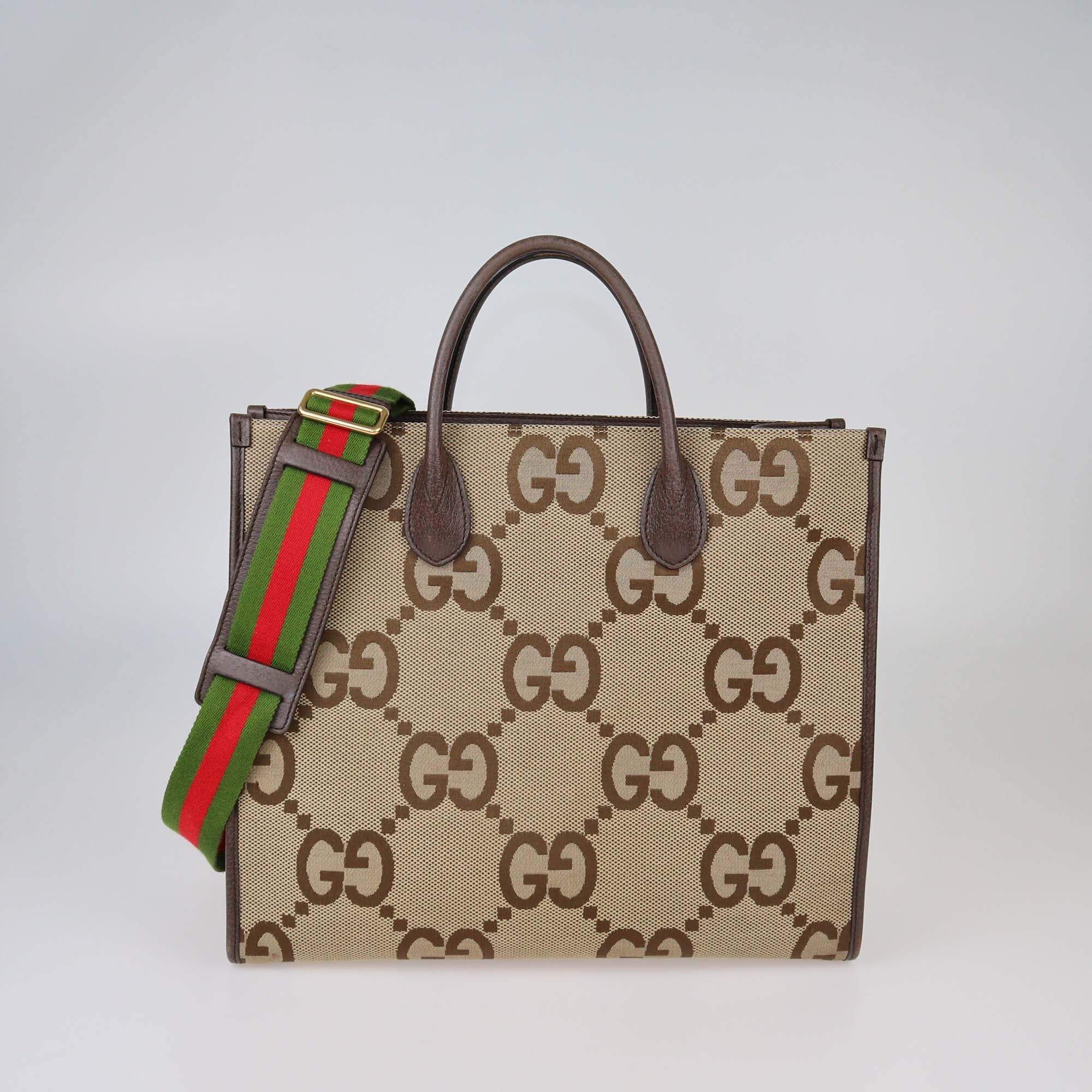 Gucci Beige/Ebony Jumbo GG Canvas and Leather Web Tote