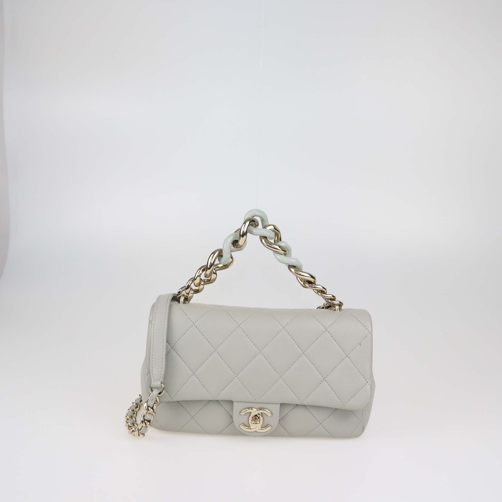 Chanel Grey Quilted Leather Resin Bi-Color Chain Flap Bag