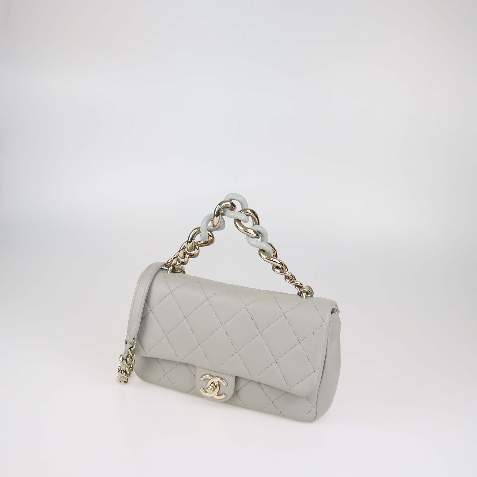 Chanel Grey Quilted Leather Resin Bi-Color Chain Flap Bag