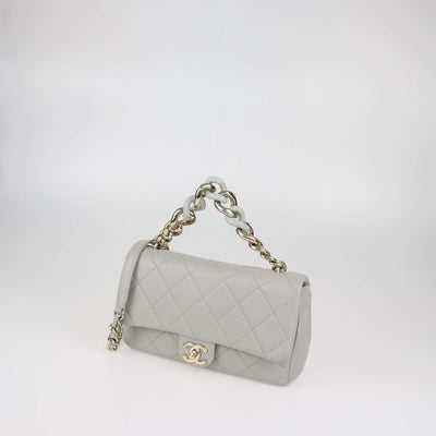 Chanel Grey Quilted Leather Resin Bi-Color Chain Flap Bag