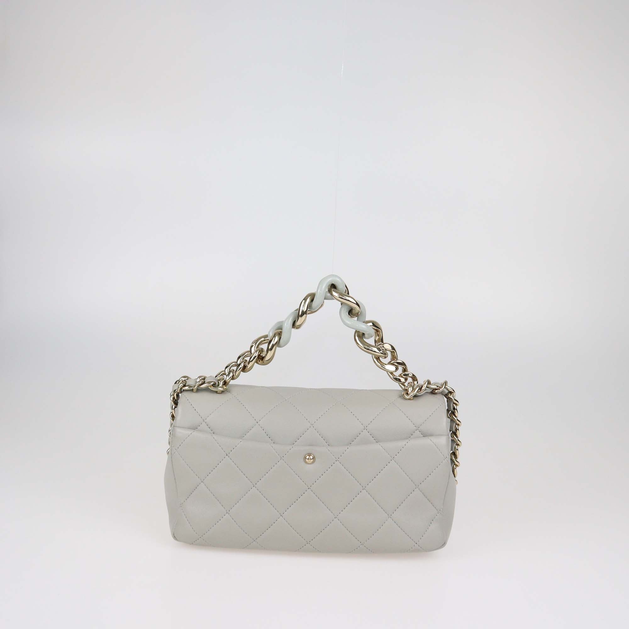 Chanel Grey Quilted Leather Resin Bi-Color Chain Flap Bag