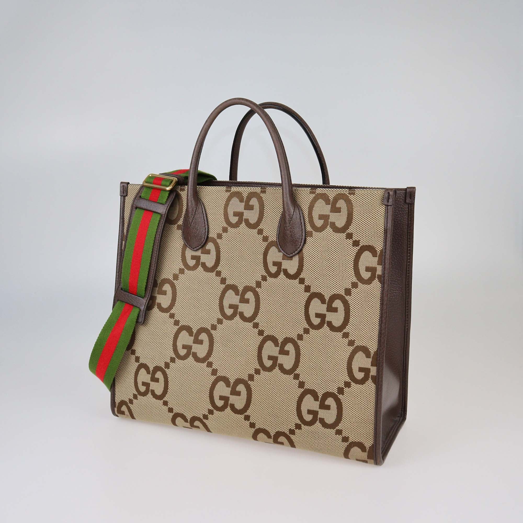 Gucci Beige/Ebony Jumbo GG Canvas and Leather Web Tote