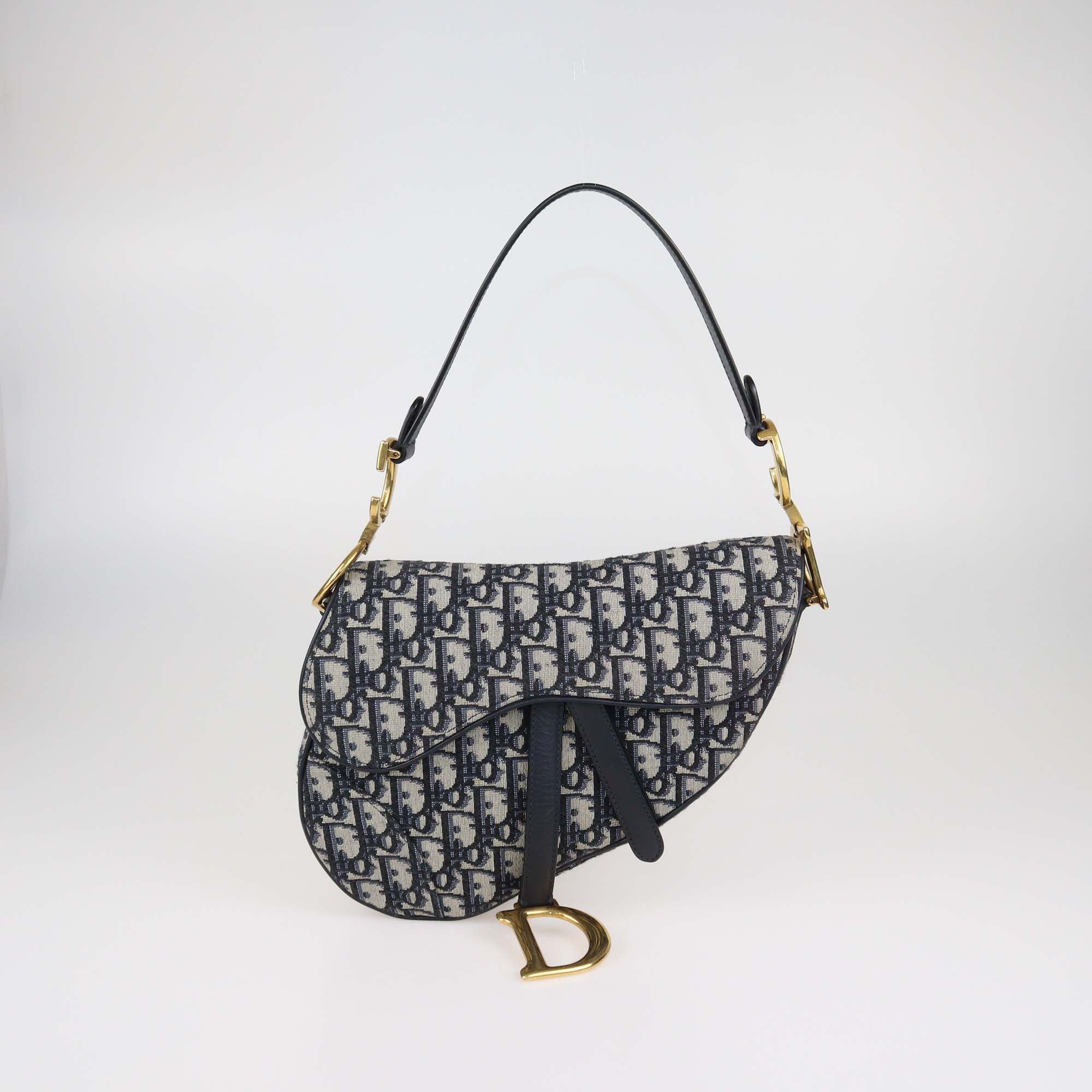 Christian Dior Navy Blue Canvas Oblique Saddle Shoulder Bag