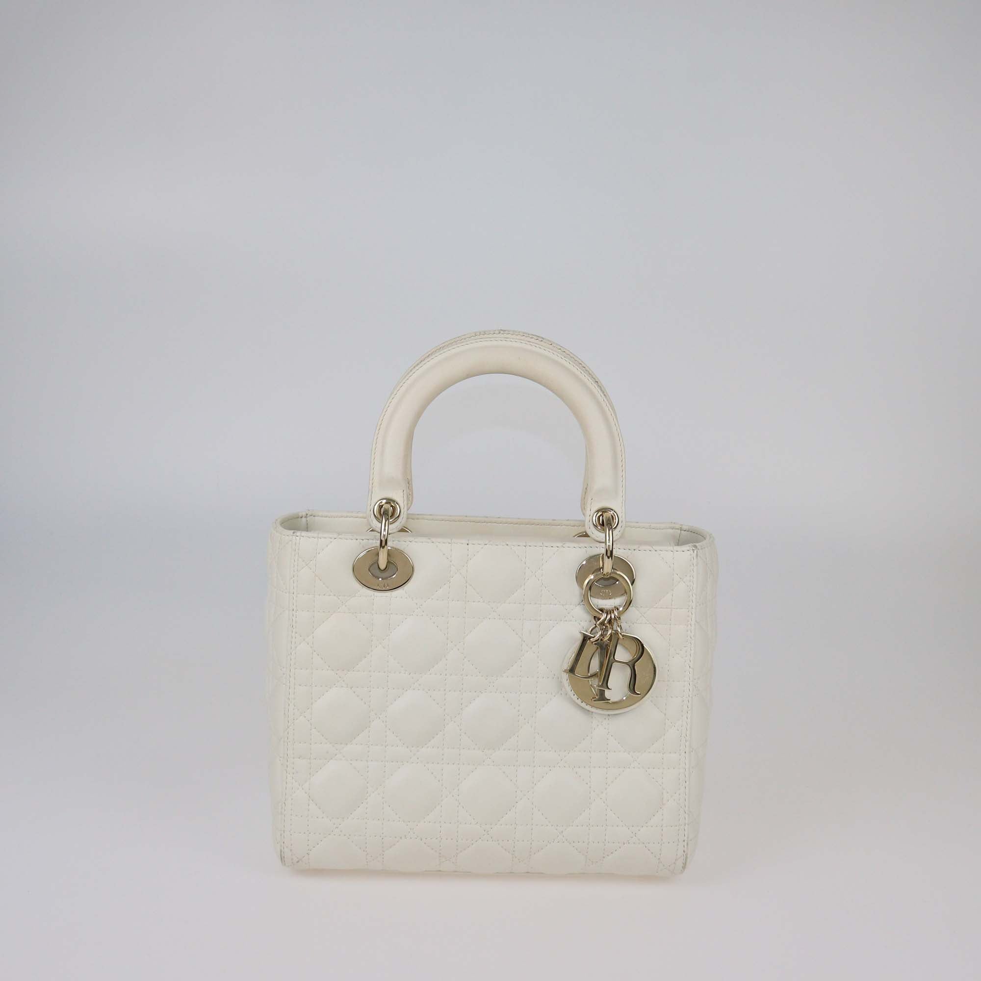 Christian Dior Off White Cannage Leather Medium Lady Dior Tote