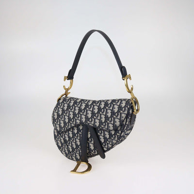Christian Dior Navy Blue Canvas Oblique Saddle Shoulder Bag