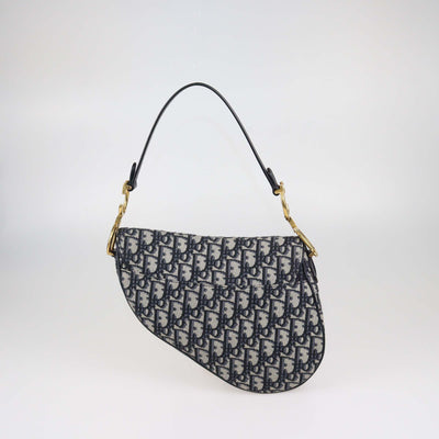 Christian Dior Navy Blue Canvas Oblique Saddle Shoulder Bag