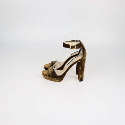 Jimmy Choo Brown Velvet and Leather Ankle Strap Platform Sandals