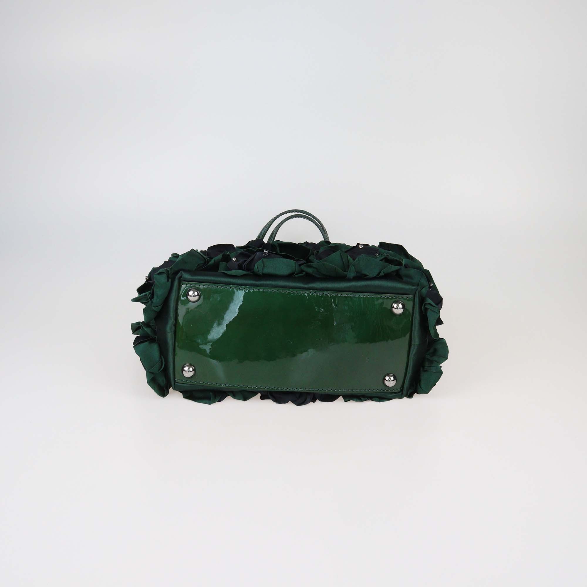Valentino Green/Black Silk and Patent Leather Organza Rosier Tote