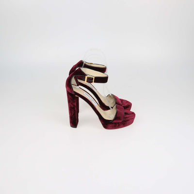 Jimmy Choo Burgundy Velvet and Leather Ankle Strap Platform Sandals