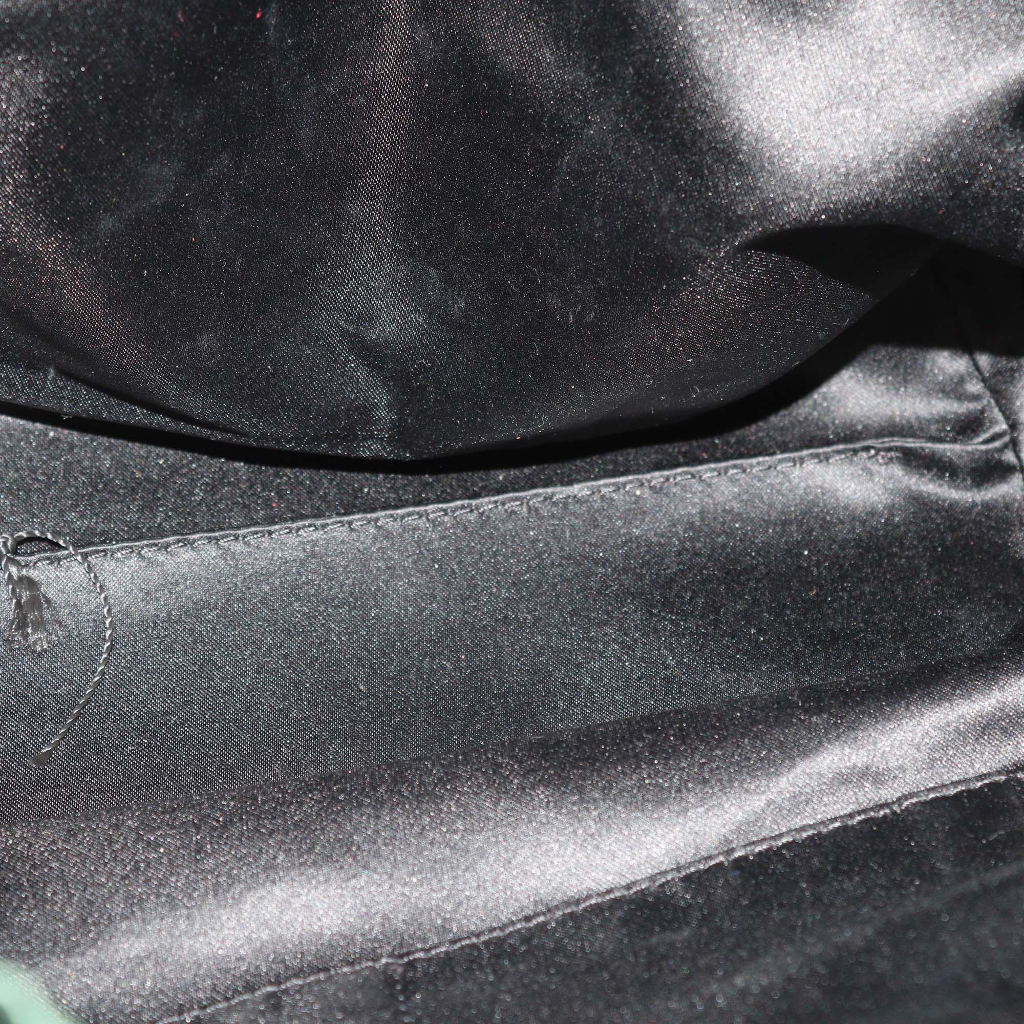 Valentino Green/Black Silk and Patent Leather Organza Rosier Tote