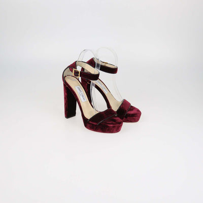 Jimmy Choo Burgundy Velvet and Leather Ankle Strap Platform Sandals