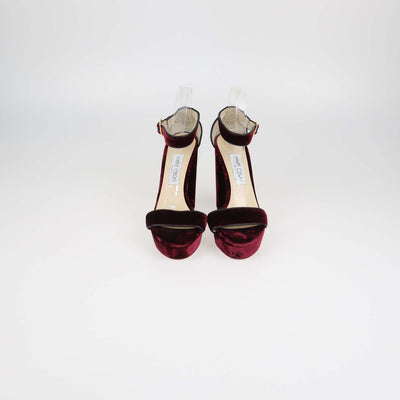 Jimmy Choo Burgundy Velvet and Leather Ankle Strap Platform Sandals