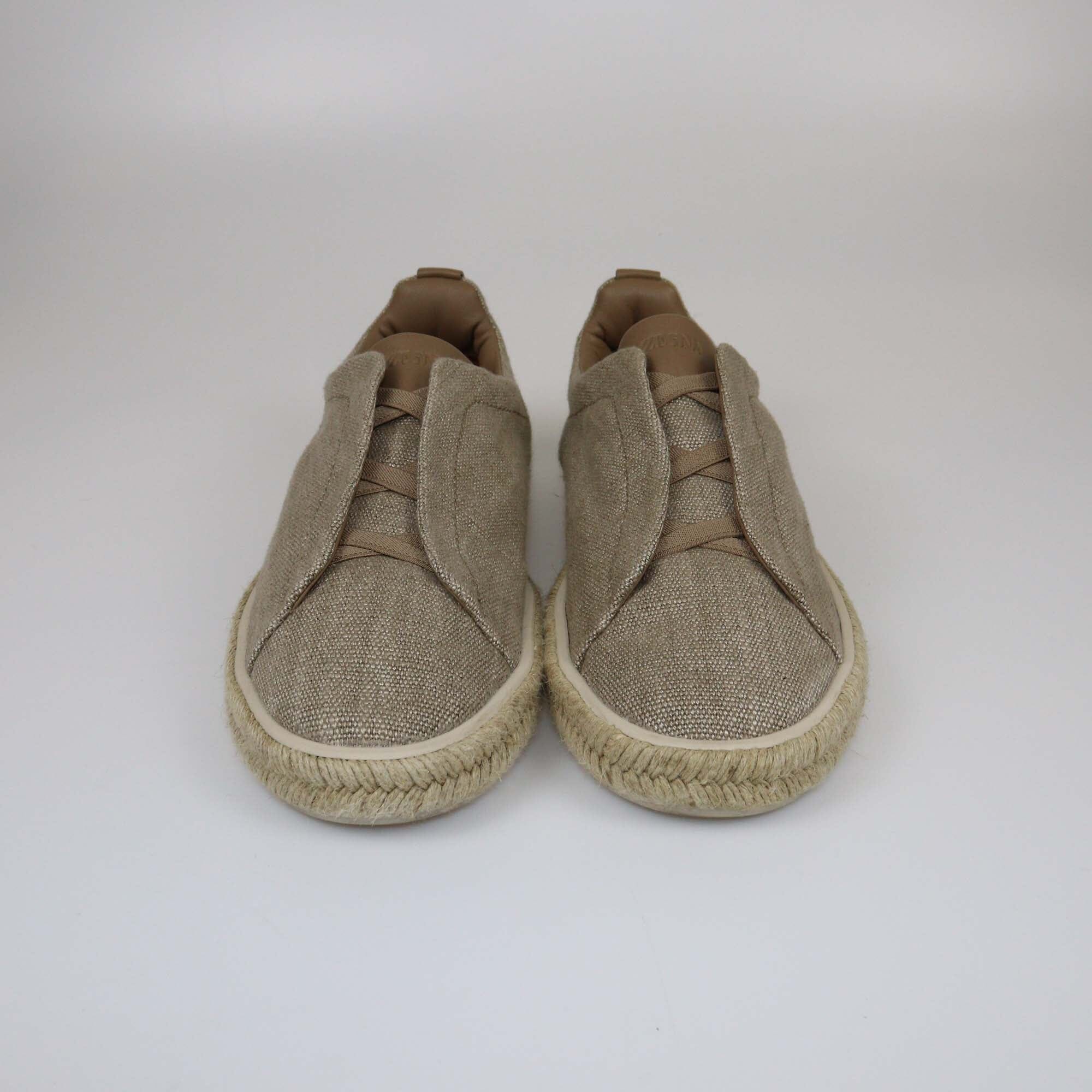 Ermenegildo Zegna Beige/Brown Triple Stitch Slip On Sneakers Mens Ermenegildo Zegna 