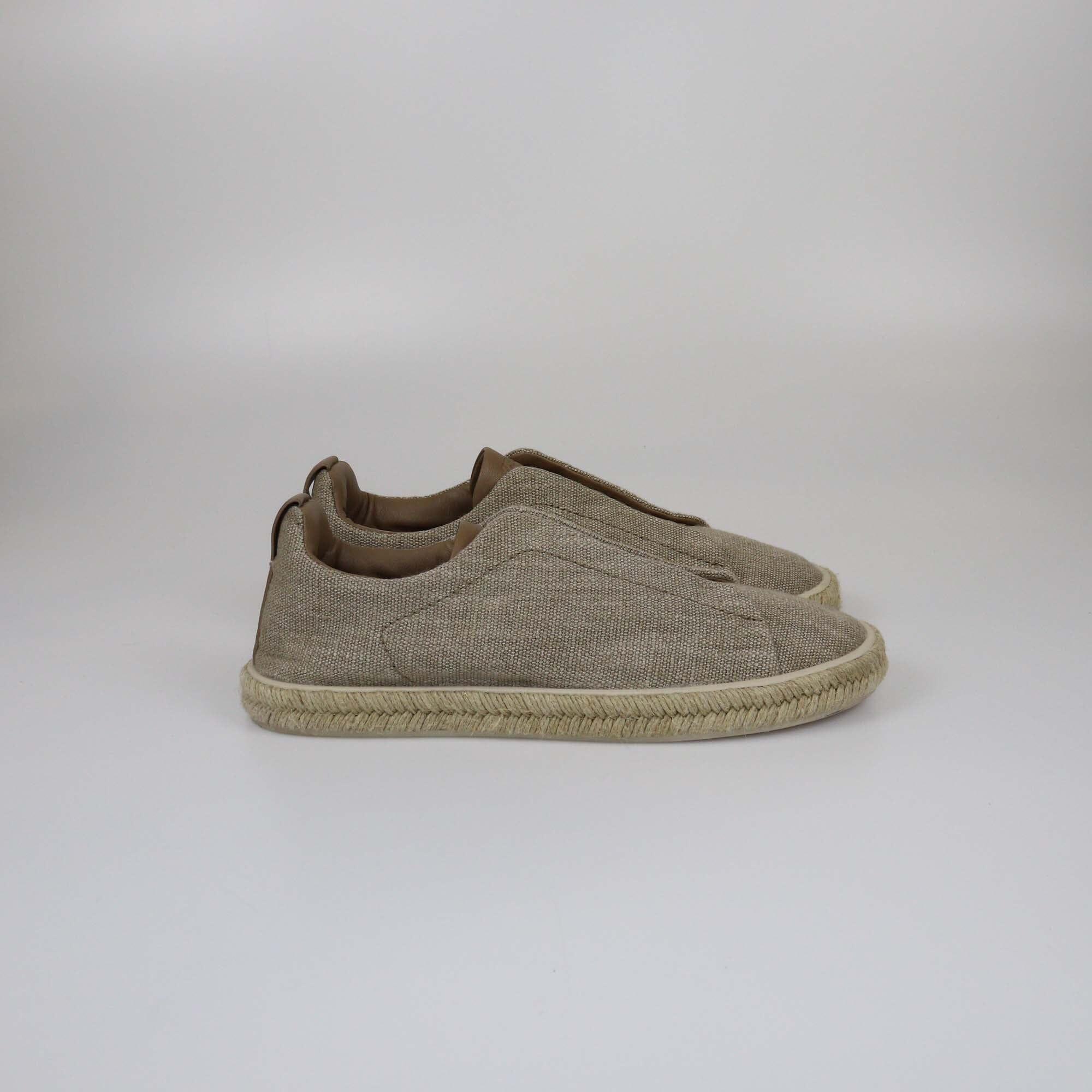 Ermenegildo Zegna Beige/Brown Triple Stitch Slip On Sneakers Mens Ermenegildo Zegna 