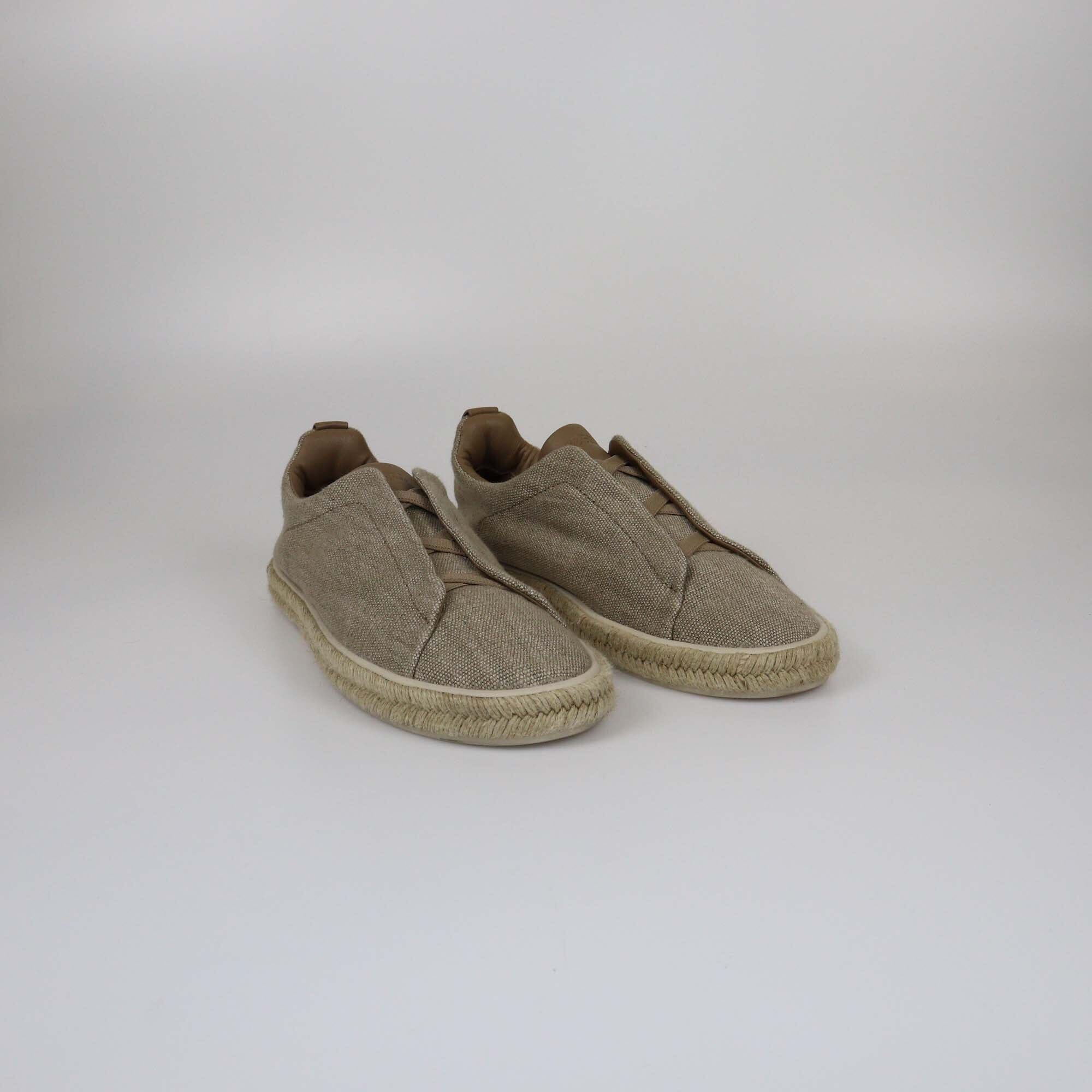 Ermenegildo Zegna Beige/Brown Triple Stitch Slip On Sneakers Mens Ermenegildo Zegna 