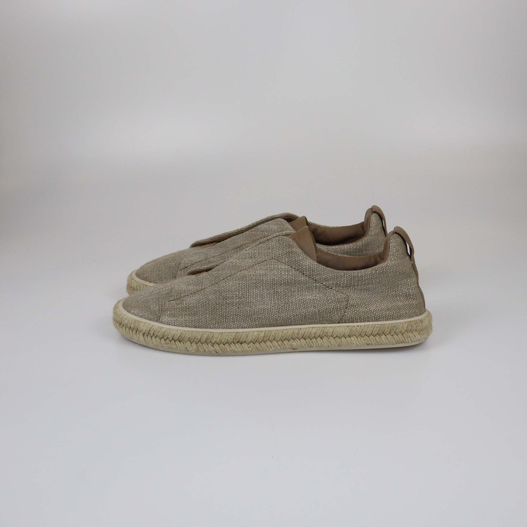 Ermenegildo Zegna Beige/Brown Triple Stitch Slip On Sneakers Mens Ermenegildo Zegna 