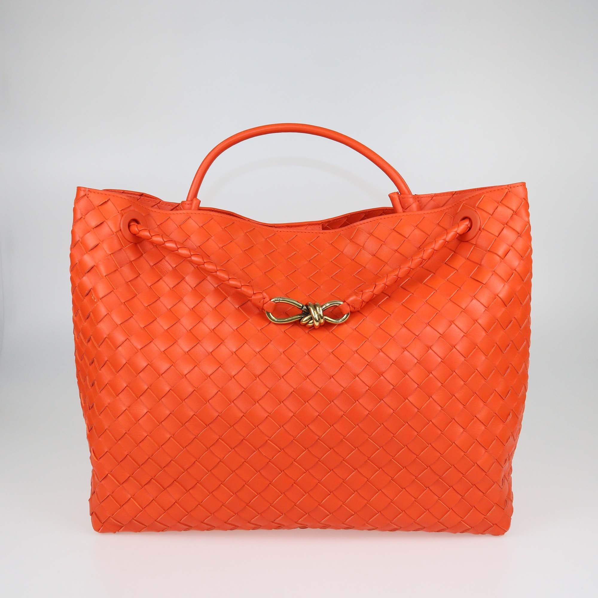 Bottega Veneta Orange Intrecciato Leather Andiamo Large Tote