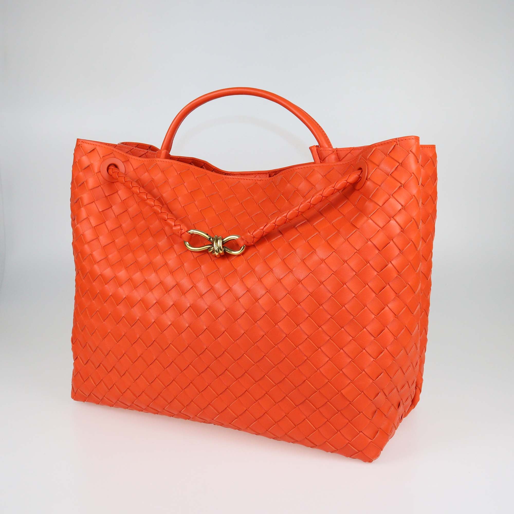 Bottega Veneta Orange Intrecciato Leather Andiamo Large Tote