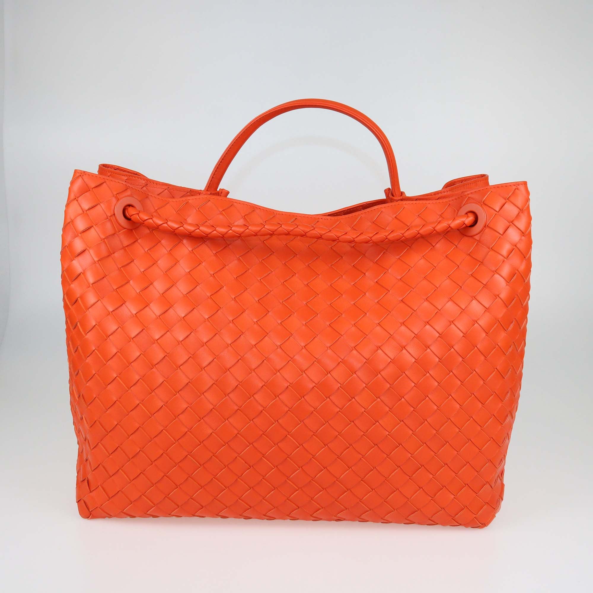Bottega Veneta Orange Intrecciato Leather Andiamo Large Tote