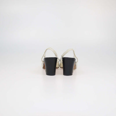 Chanel White,Black Tweed and Leather Cap Toe Slingback Pumps