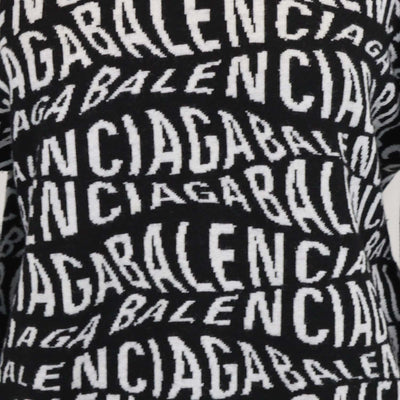 Balenciaga Black, White Blended Wool Logo All Over Knitted Sweater