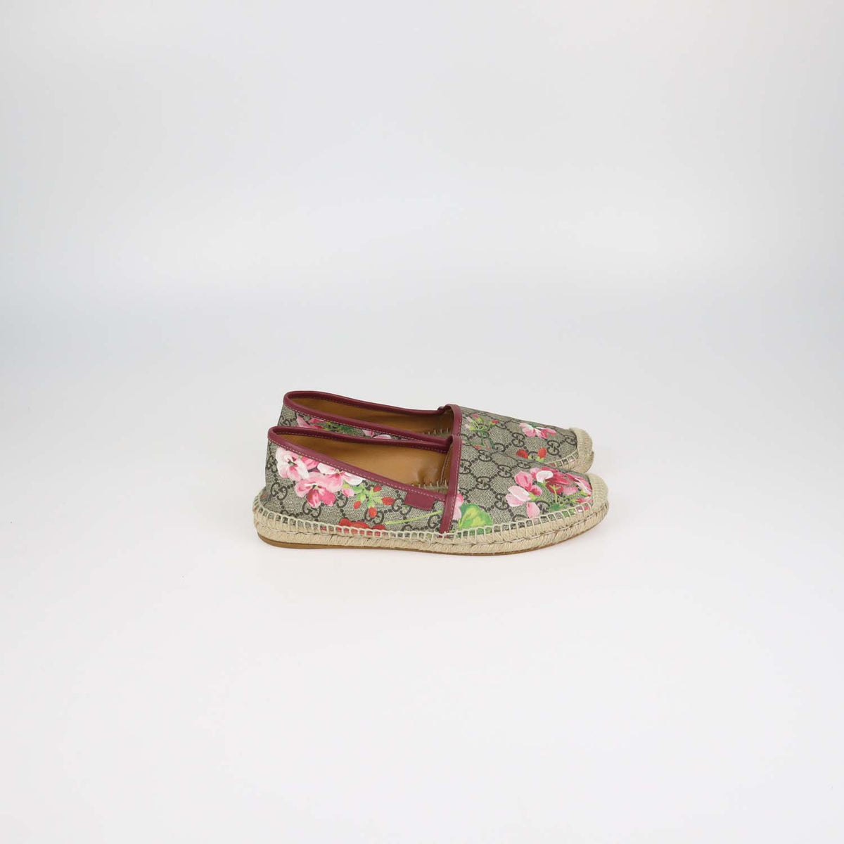 Gucci Pink,Beige GG Canvas Blooms Espadrilles Flats