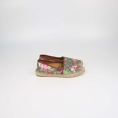 Gucci Pink,Beige GG Canvas Blooms Espadrilles Flats