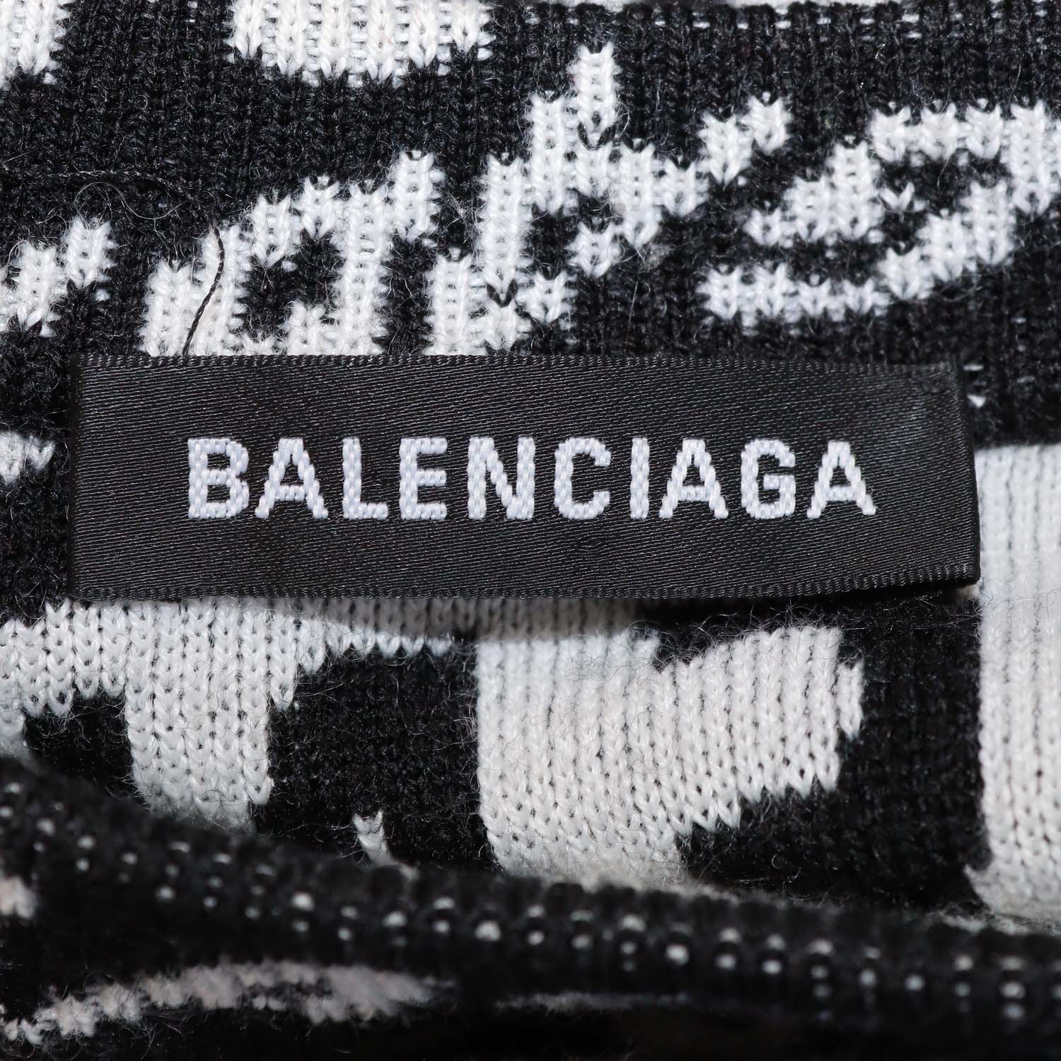 Balenciaga Black, White Blended Wool Logo All Over Knitted Sweater