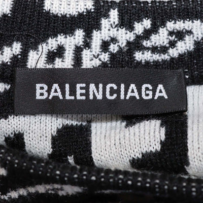 Balenciaga Black, White Blended Wool Logo All Over Knitted Sweater