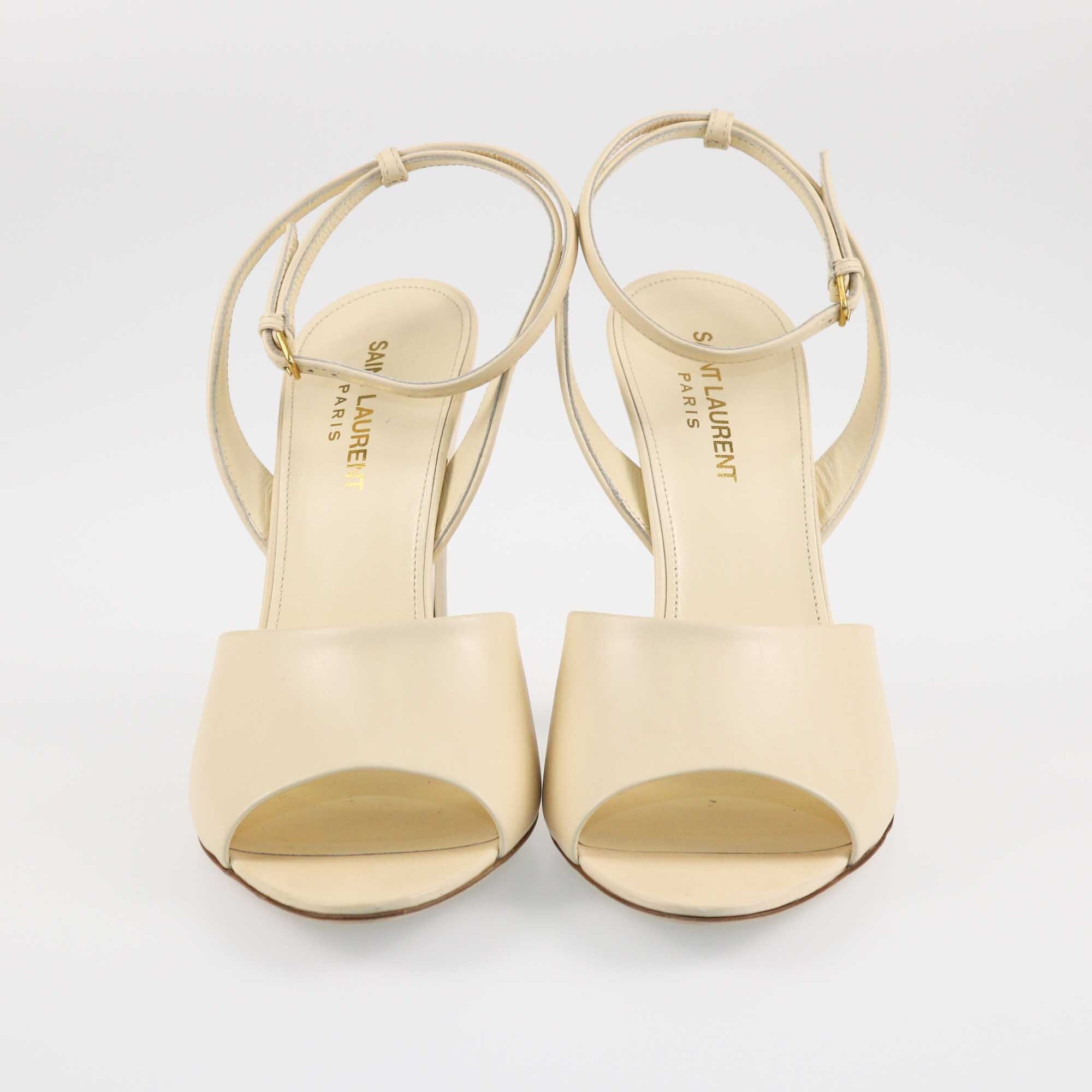 Saint Laurent Cream Scandale Ankle Strap Sandals Shoes Saint Laurent 