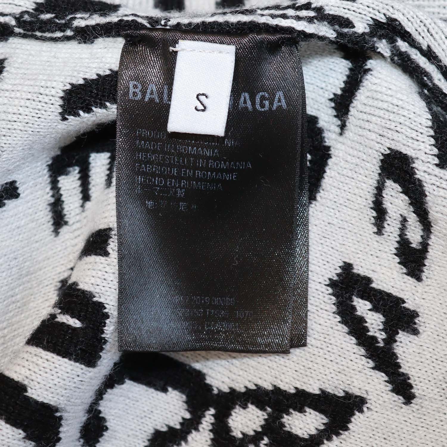 Balenciaga Black, White Blended Wool Logo All Over Knitted Sweater