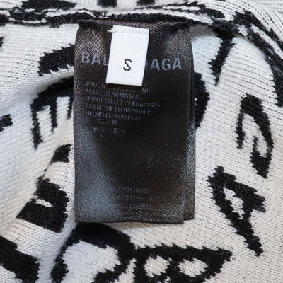 Balenciaga Black, White Blended Wool Logo All Over Knitted Sweater