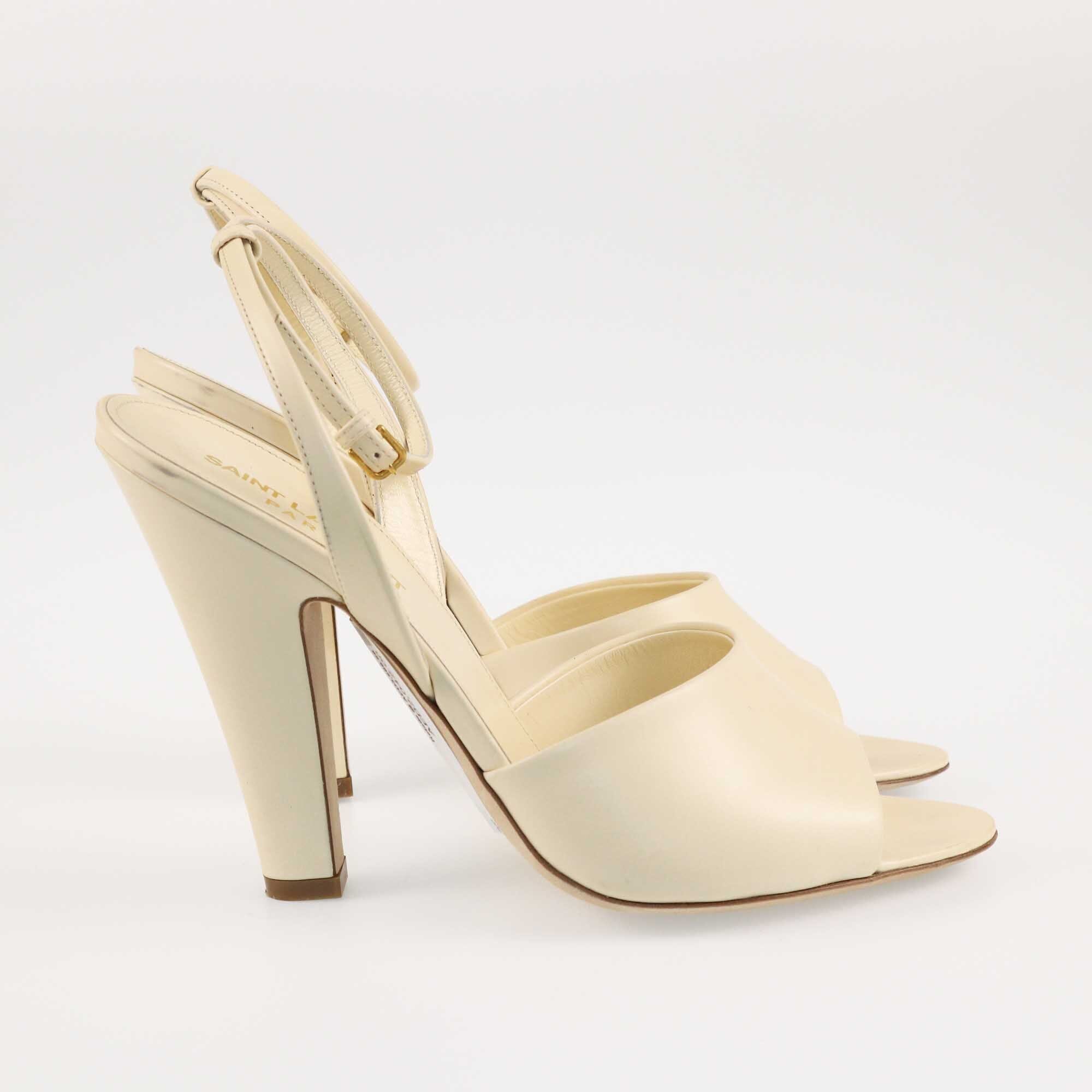 Saint Laurent Cream Scandale Ankle Strap Sandals Shoes Saint Laurent 