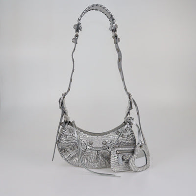 Balenciaga Grey/Silver Crystal Embellished XS Le Cagole Shoulder Bag Womens Balenciaga 