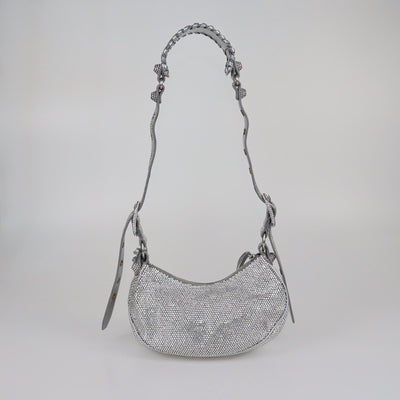Balenciaga Grey/Silver Crystal Embellished XS Le Cagole Shoulder Bag Womens Balenciaga 