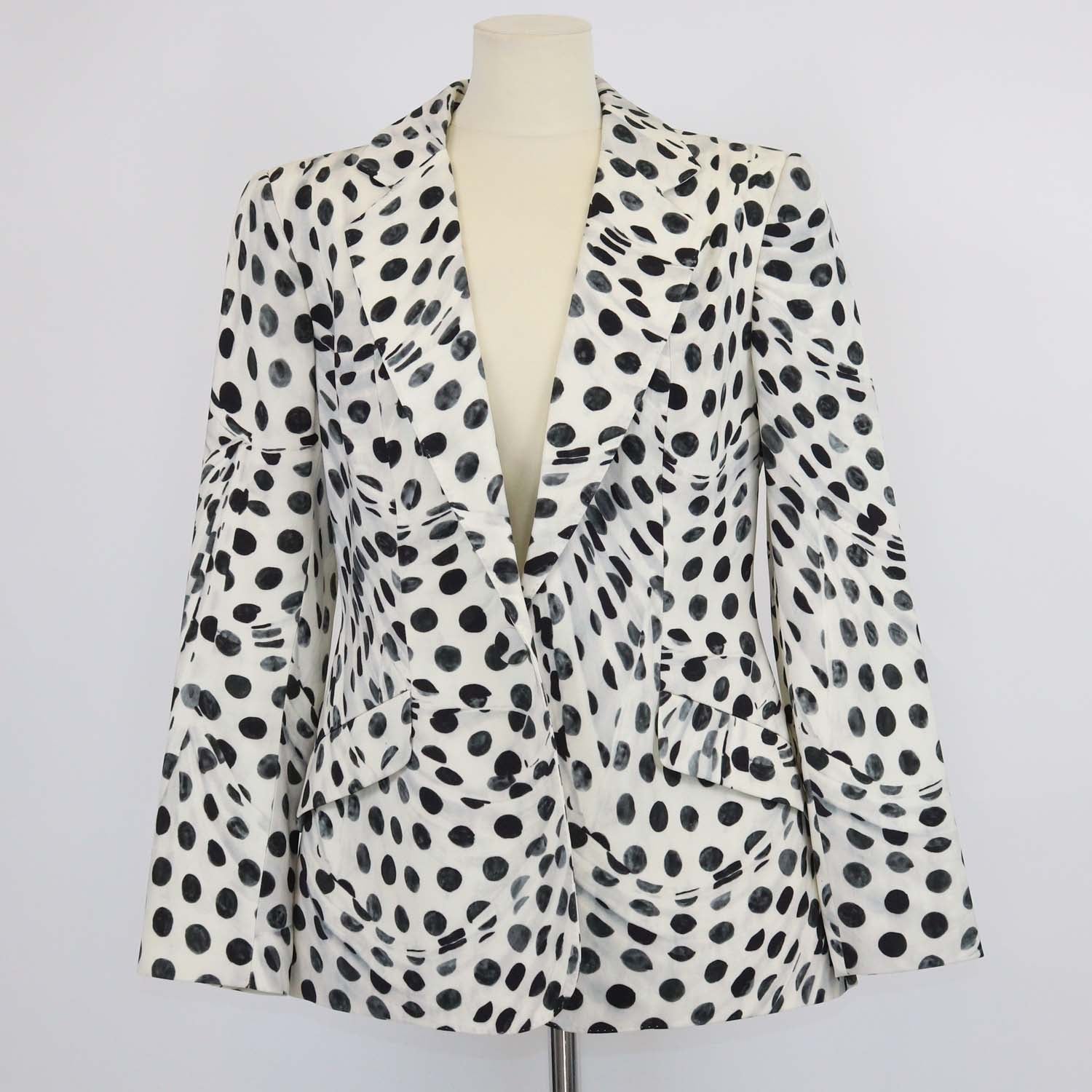Brandon Maxwell Cream/Black Blend Fabric Polka Dot Blazer