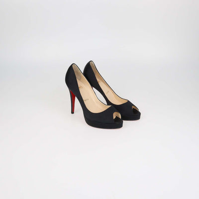 Christian Louboutin Black Satin Very Prive Peep Toe Pumps