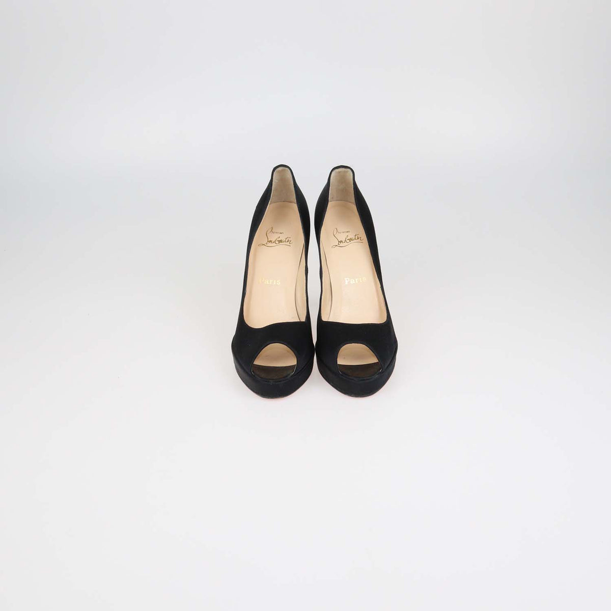 Christian Louboutin Black Satin Very Prive Peep Toe Pumps
